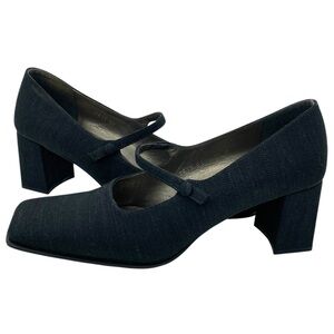 Enzo Angiolini Women's Textured Block Heel Mary Jane Black Leather Pump Heels